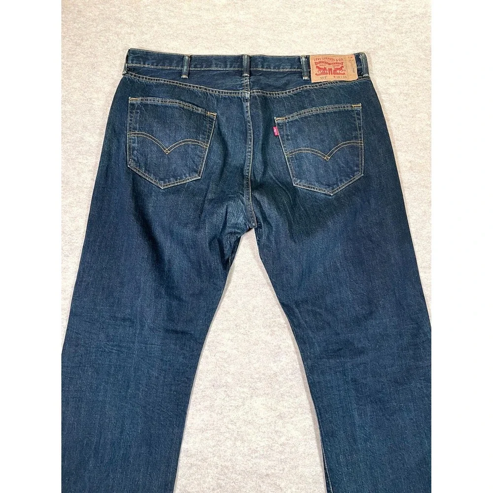 Levis 501 Original Fit Jeans Mens 38x34 Blue Denim Cotton Dark Wash Straight Leg